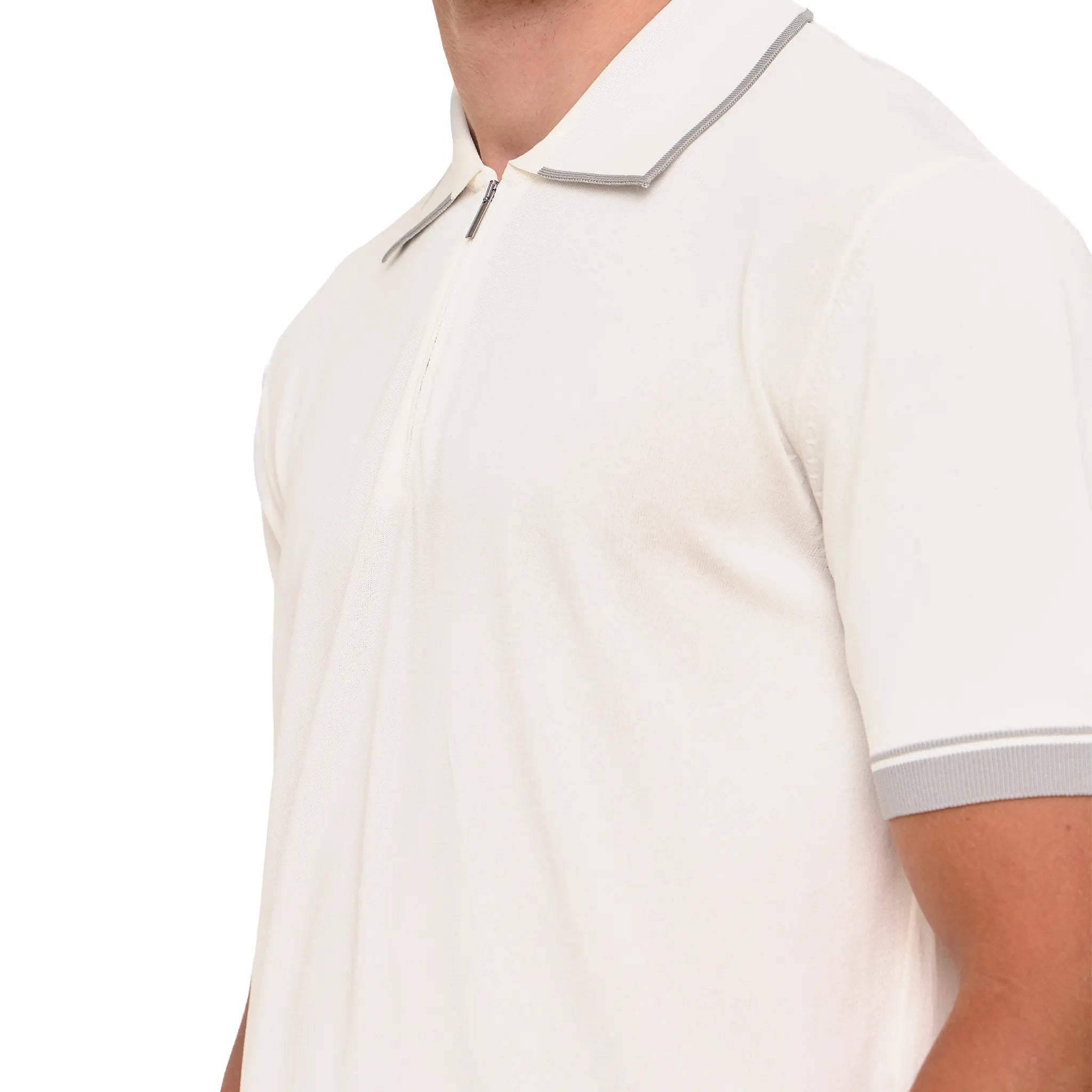 Front Side View of Loiano Rayon Knit White Polo Shirt